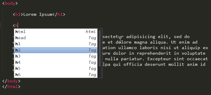 Autocomplemento em ação