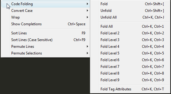 Menu Edit | Code Folding