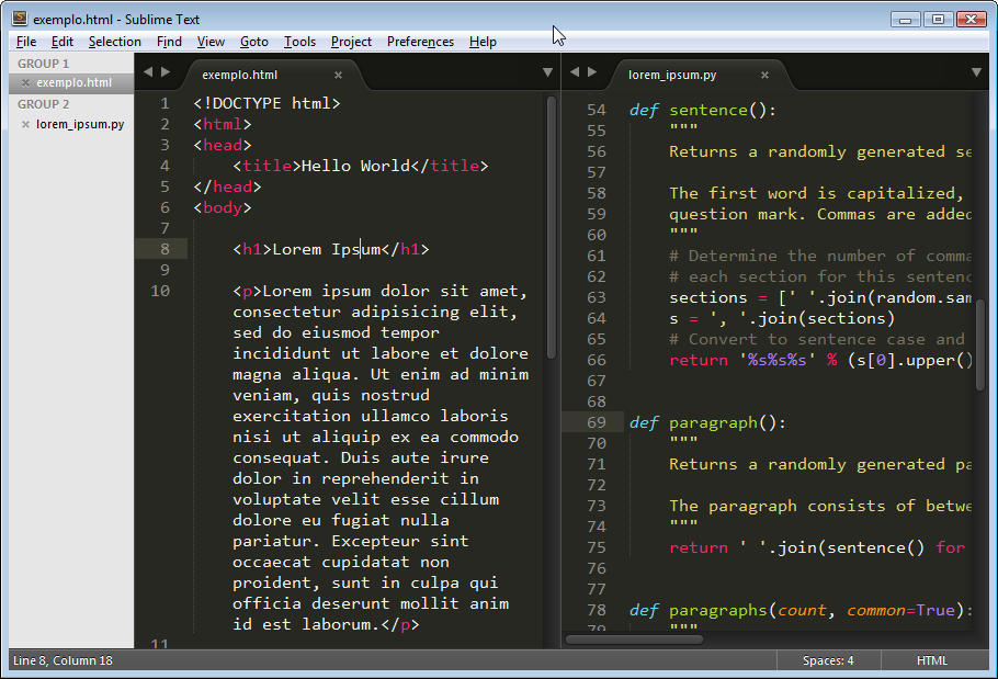 Exemplo de divisão do layout em grupos (2 colunas)