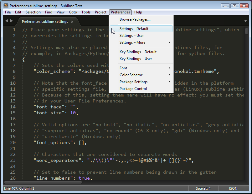 Arquivo de configuração default